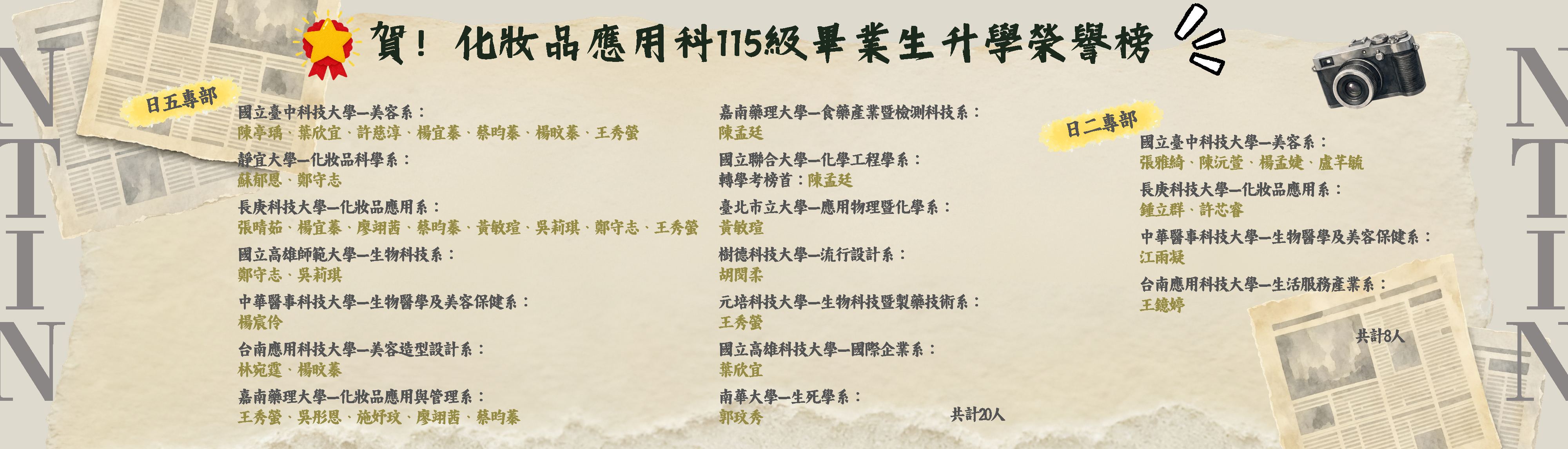 賀！115級應屆畢業生榜單